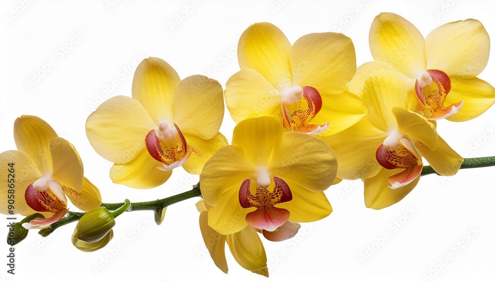 Obraz premium Branch of yellow orchid flowers isolated on transparent