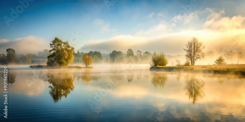 Landscape with fog in a tranquil setting, foggy, mist, nature, serene, tranquil, peaceful, countryside, morning, misty