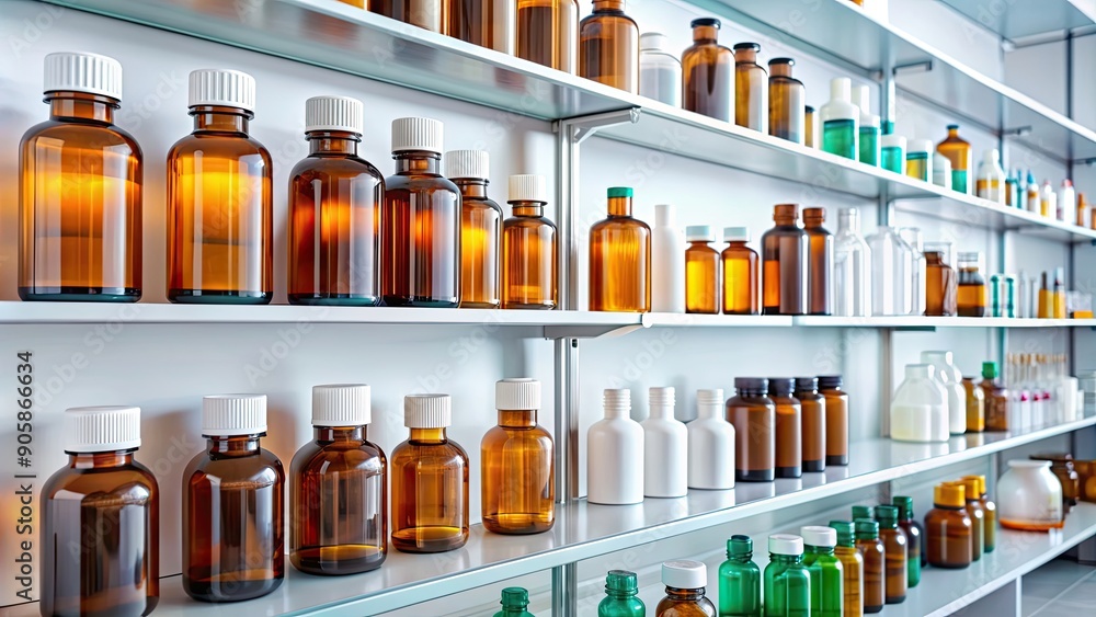 Shelf full of medicine bottles in a pharmacy , medication, pharmacy, health, wellness, drugstore Shelf full of medicine bottles in a pharmacy , medication, pharmacy, health, wellness, drugstore