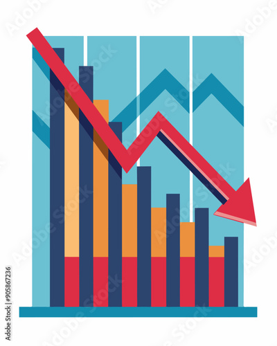 A visual representation of the financial aftermath of a recession with a decline in the stock market reflected on the graph.. Vector illustration