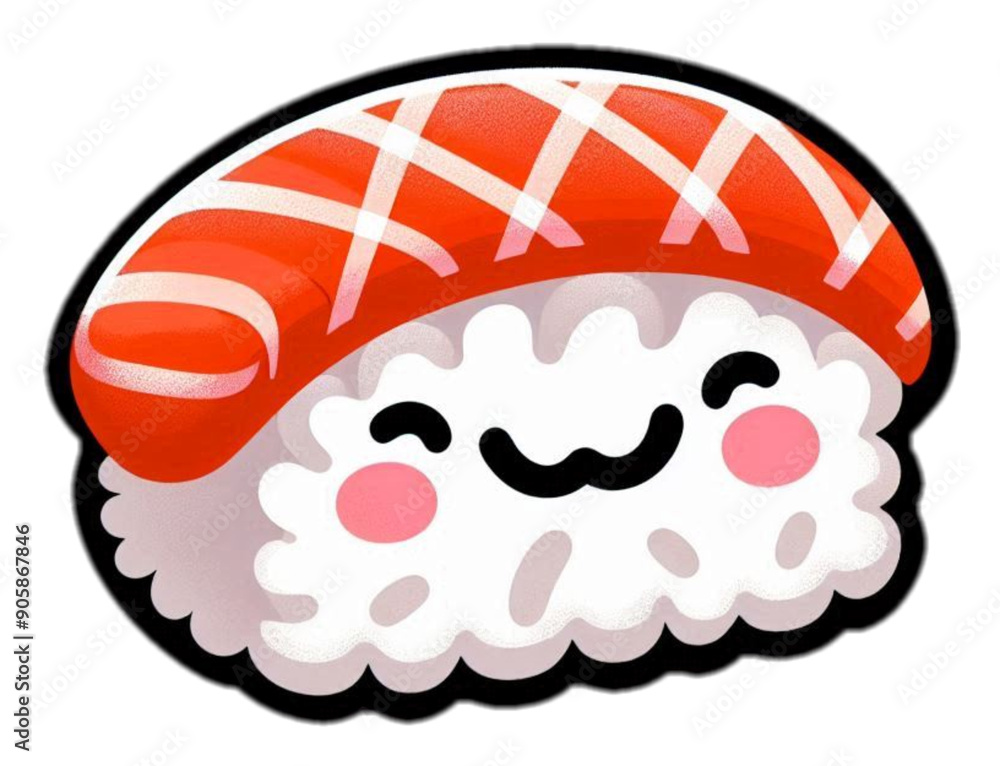 Sushi in kawaii style. Cute Japanese sushi with a smile. Vector illustration. Cartoon style Sushi in kawaii style. Cute Japanese sushi with a smile. Vector illustration. Cartoon style