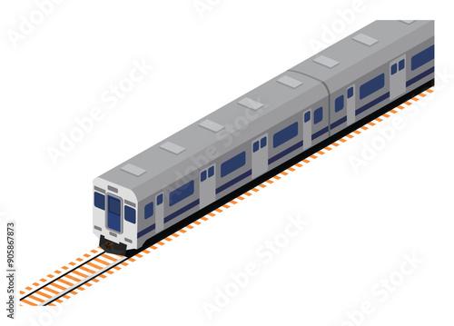 Diesel commuter train. Simple flat illustration in isometric view.