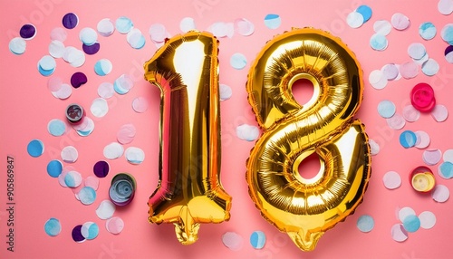 18th Foil Helium Birthday Decoration Balloons, Golden 18 Balloons For Wedding Anniversary Birthday Party Decors,18Year Old Boy Girl Birthday Balloons photo