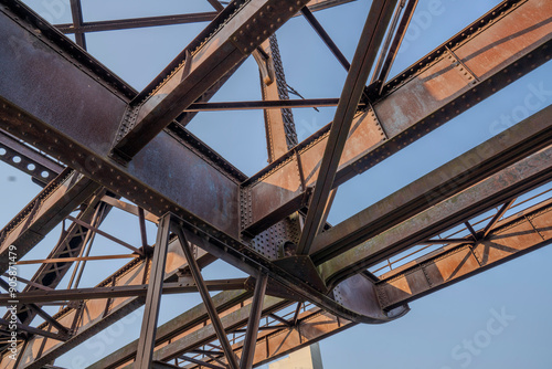 Detail of the ruins of the wood and steel structure that was the 