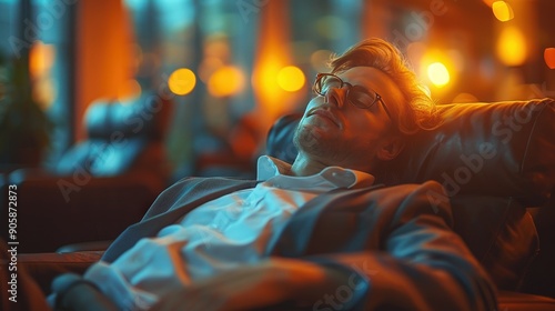 Businessman taking a power nap in the break room, job energy, well-being, increasing output