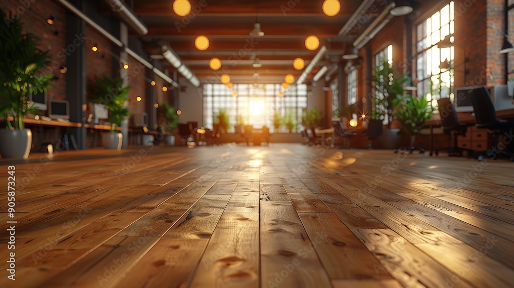 Naklejka premium Office with a gym and workspaces, promoting physical activity and productivity, leisure moderation