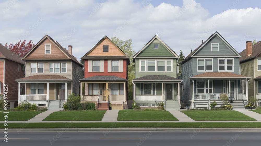Row houses sidewalk front view Row houses sidewalk front view