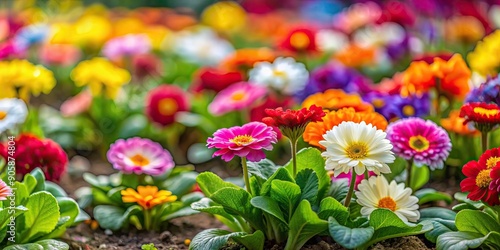 Wallpaper Mural Colorful flowers in close-up view on garden floor, blooms, vibrant, assorted, garden, petals, nature, close-up, floral Torontodigital.ca