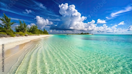 Fototapeta Naklejka Na Ścianę i Meble -  Clear shallow waters and sandy bar of Treasure Cay, Abaco, Bahamas on a sunny summer day , Treasure Cay, Abaco, Bahamas