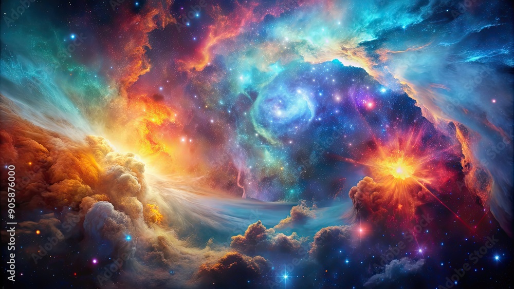 Fototapeta premium Abstract interpretation of a colorful and vibrant nebula in outer space, cosmic, colorful, vibrant, space, galaxy, celestial