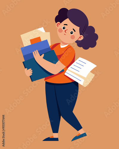 A woman clutches a stack of documents as she frantically tries to find a way to stop the foreclosure on her childhood home.. Vector illustration