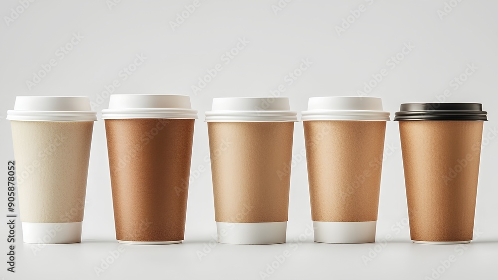 Set of disposable coffee cups, isolate on white background Set of disposable coffee cups, isolate on white background