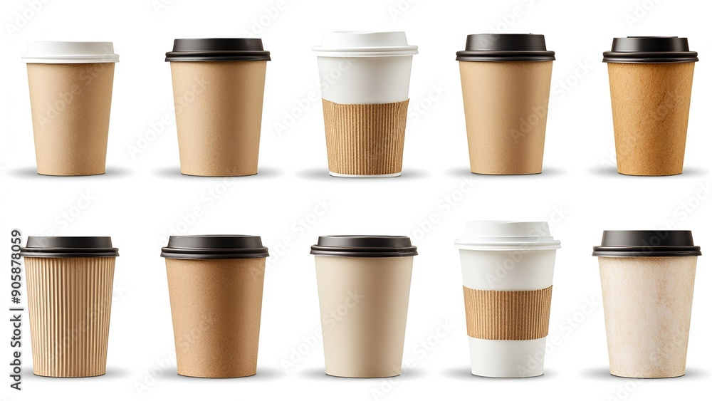 Set of disposable coffee cups, isolate on white background Set of disposable coffee cups, isolate on white background