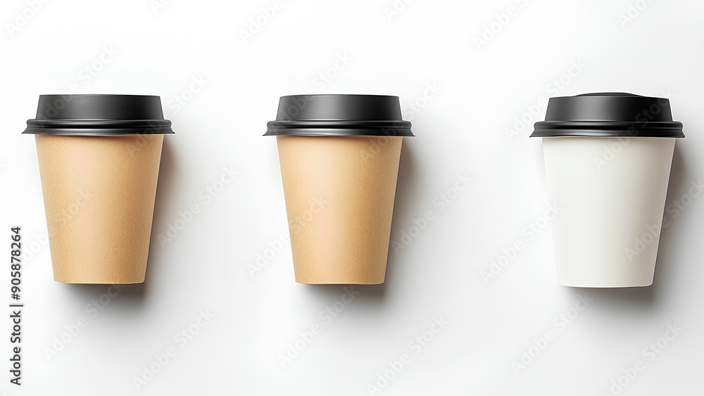 Set of disposable coffee cups, isolate on white background Set of disposable coffee cups, isolate on white background