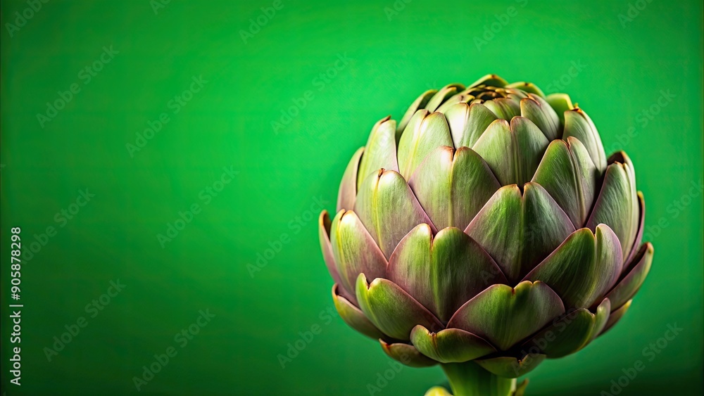 Obraz premium Artichoke on a vibrant green background, artichoke, green, vegetable, healthy, food, organic, fresh, leaf, plant