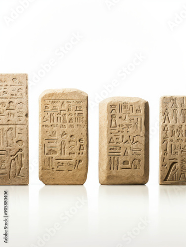 Ancient Egyptian Hieroglyphic Carvings on Stone Tablets, Showcasing Intricate Historical Scripts and Symbols photo