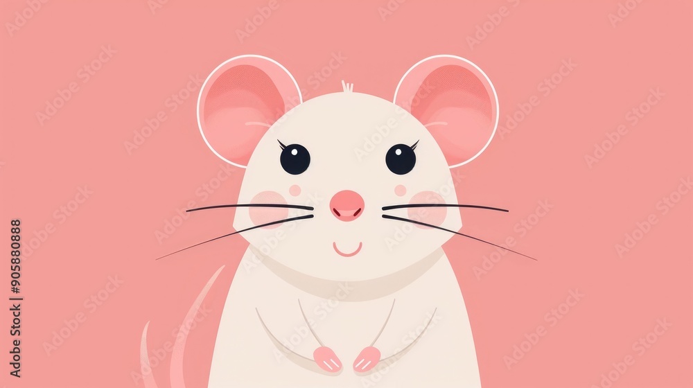 Cute cartoon style featuring a playful mouse character with a friendly optimistic expression large eyes long whiskers and pointed ears  Designed in a simple