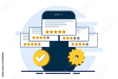 The concept of monitoring review management, analyzing customer reviews, and responding to improve reputation and customer satisfaction. Reputation management with online feedback review responses.