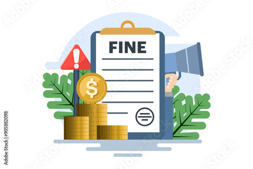 Concept of punishment document. City taxes or parking fees as fines from the authorities. Pay fine. Financial police charge fees for speeding or traffic violations. flat vector illustration.