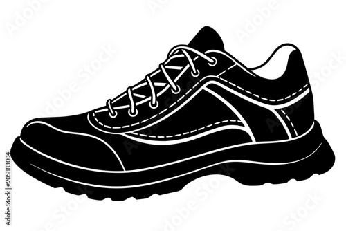 Men's Hiking Boots Outline Icon - Flat Vector Shoe Illustration