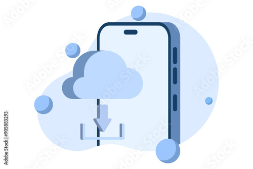 Mobile app concept of cloud storage, data backup, file sharing and online storage with secure access. Cloud synchronization with mobile devices. Digital storage with remote access with 