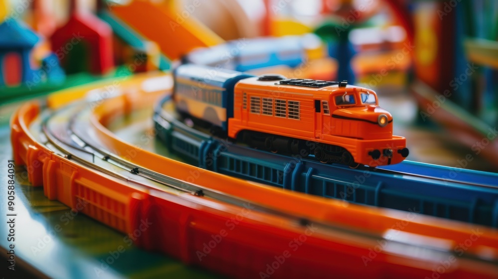 Fototapeta premium Toy Train on Colorful Track.