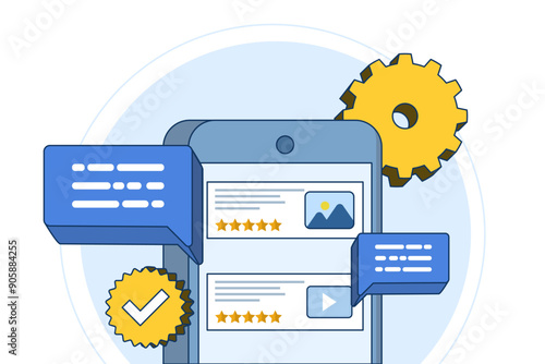 The concept of monitoring review management, analyzing customer reviews, and responding to improve reputation and customer satisfaction. Reputation management with online feedback review responses.