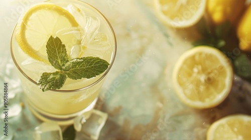 Refreshing Glass of Lemonade with Lemon and Mint. © Iswanto