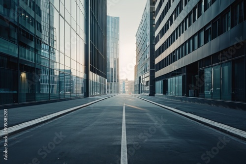 Empty road next to a modern building exterior