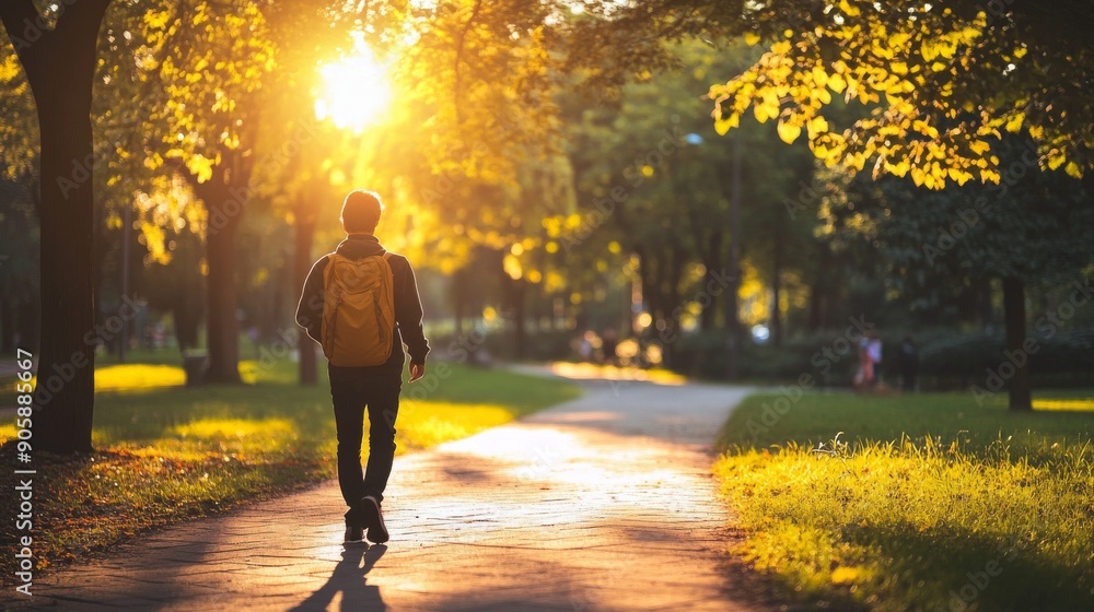 Person taking a leisurely walk in a vibrant urban park during the afternoon Person taking a leisurely walk in a vibrant urban park during the afternoon