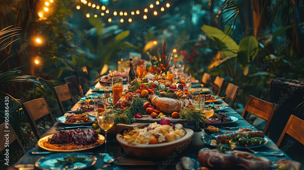 Fototapeta premium long modern dinner table feast