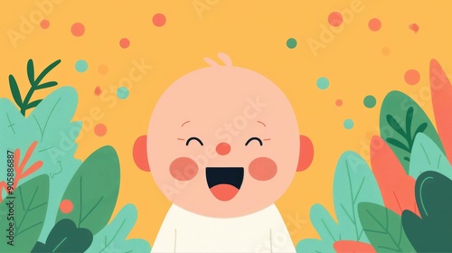 Adorable Cartoon Style of a Happy Giggling Infant in a Playful Simple Design Perfect for Children s Products Nursery Decor or Greeting Cards