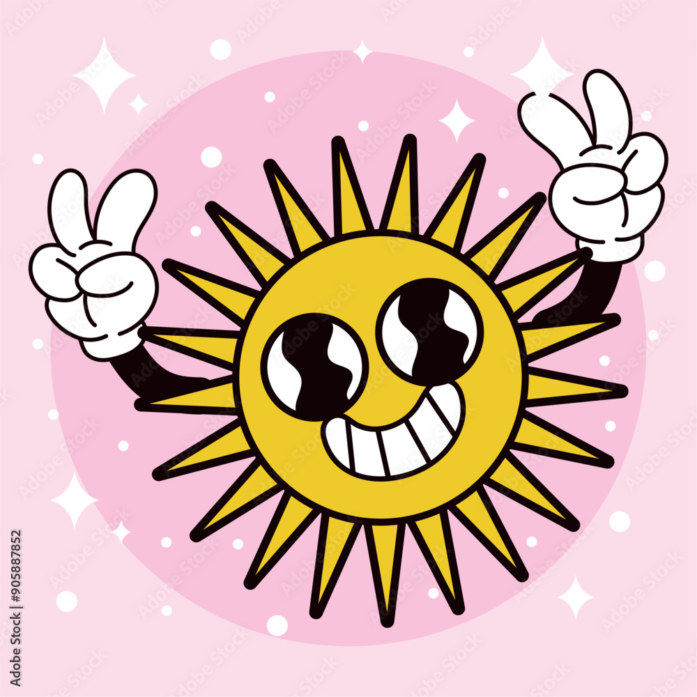 Sun groovy cartoon character Vector Sun groovy cartoon character Vector