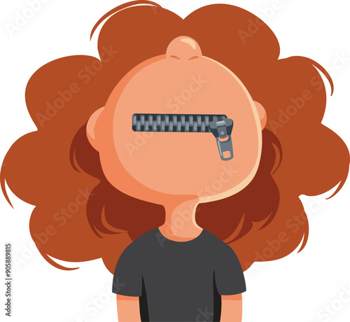 Little Girl Keeping Secrets Not Talking Vector Illustration. Child being wordless having no voice nothing to say 
