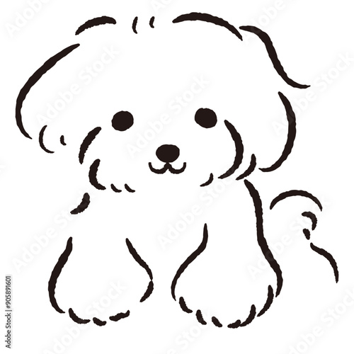 ひょこっと覗いている犬の手描きイラスト