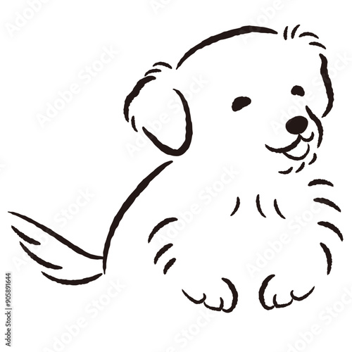 ひょこっと覗いている犬の手描きイラスト