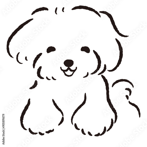 ひょこっと覗いている犬の手描きイラスト