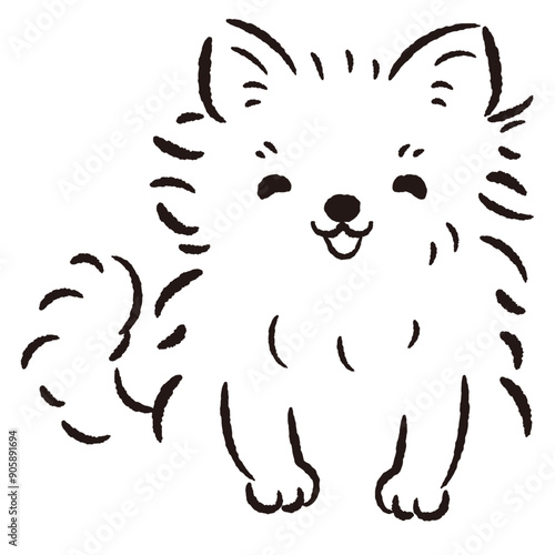 ひょこっと覗いている犬の手描きイラスト