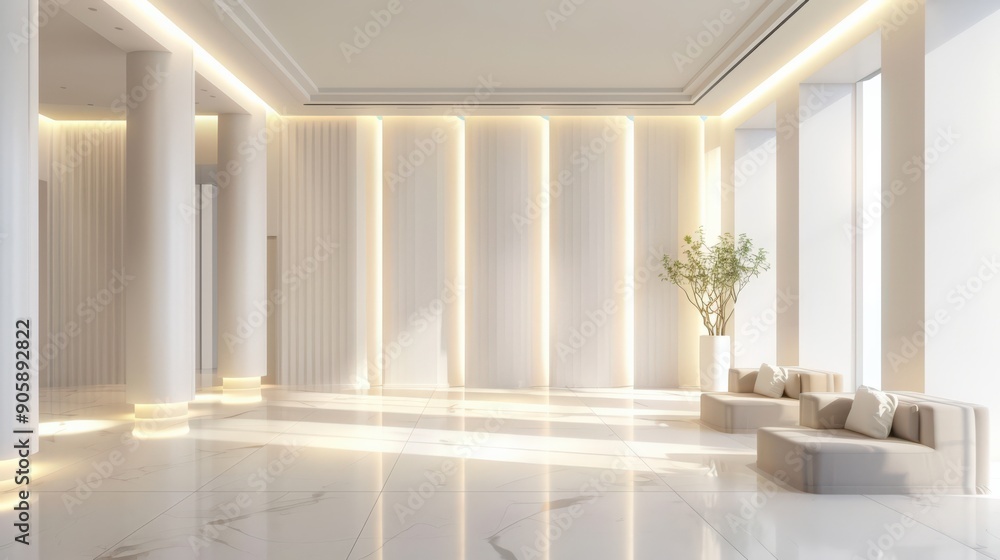 Fototapeta premium A large, empty room with white walls and a white floor