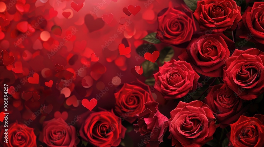Valentine s Day wide banner with red roses and love heart backdrop Valentine s Day wide banner with red roses and love heart backdrop