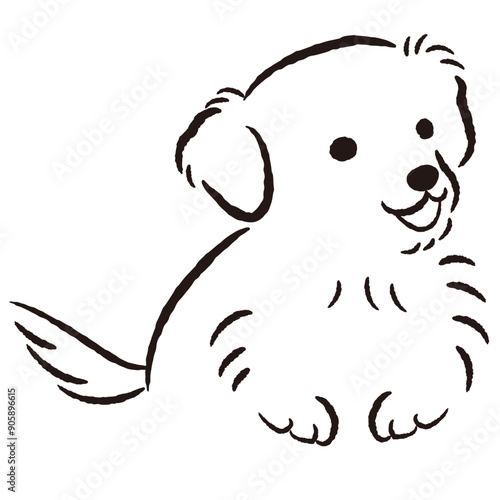 ひょこっと覗いている犬の手描きイラスト