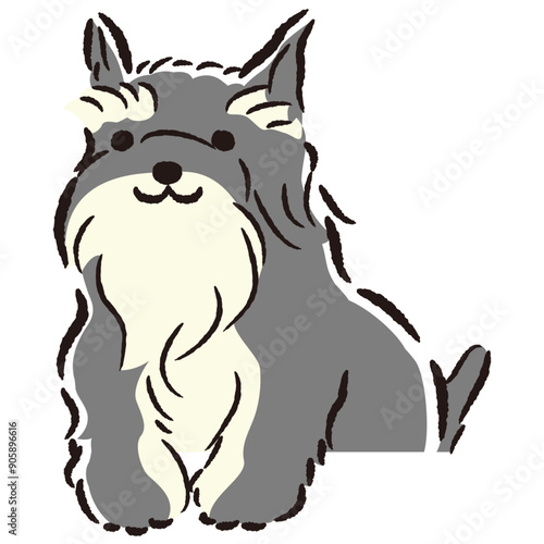 ひょこっと覗いている犬の手描きイラスト