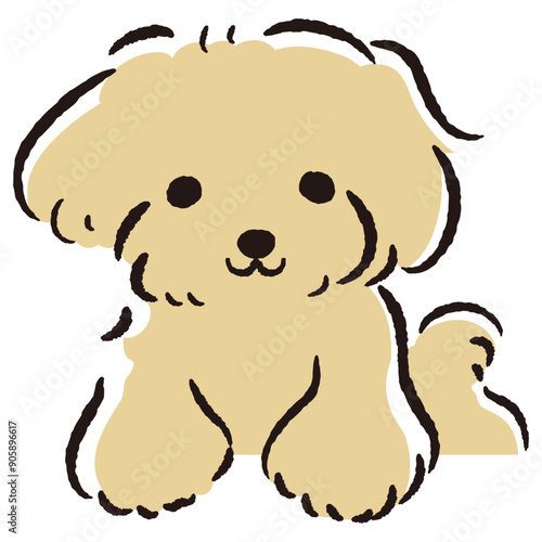 ひょこっと覗いている犬の手描きイラスト