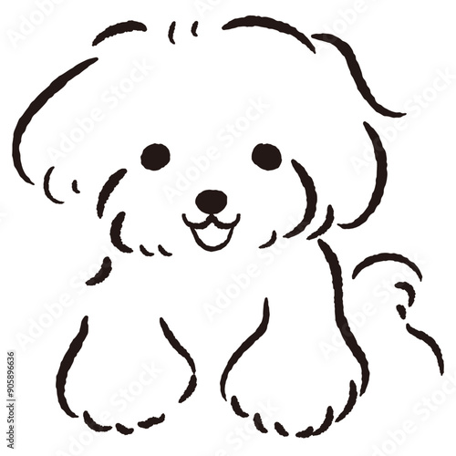 ひょこっと覗いている犬の手描きイラスト