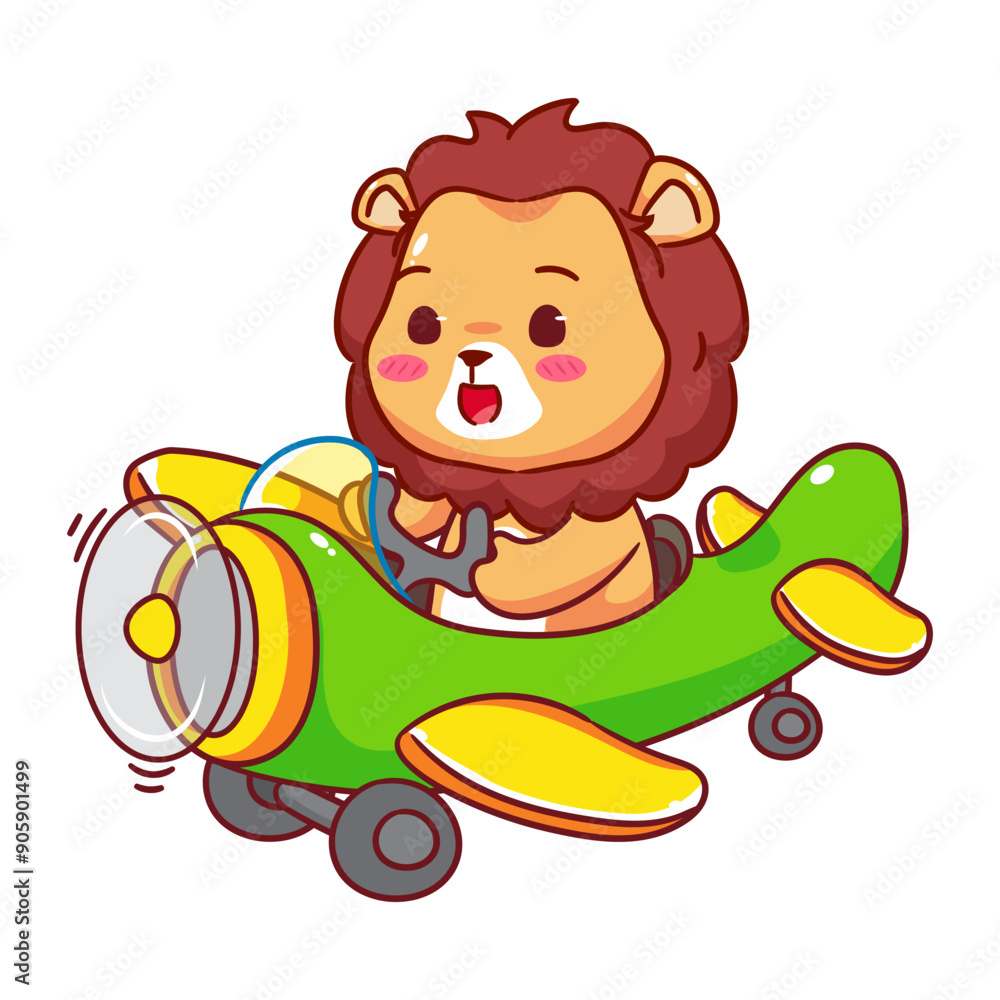 Cute Lion on Airplane Cartoon Vector Illustration. Kawaii Adorable Animal Pilot Concept Design. Travel And Transportation Themes. Isolated White Background. Cute Lion on Airplane Cartoon Vector Illustration. Kawaii Adorable Animal Pilot Concept Design. Travel And Transportation Themes. Isolated White Background.