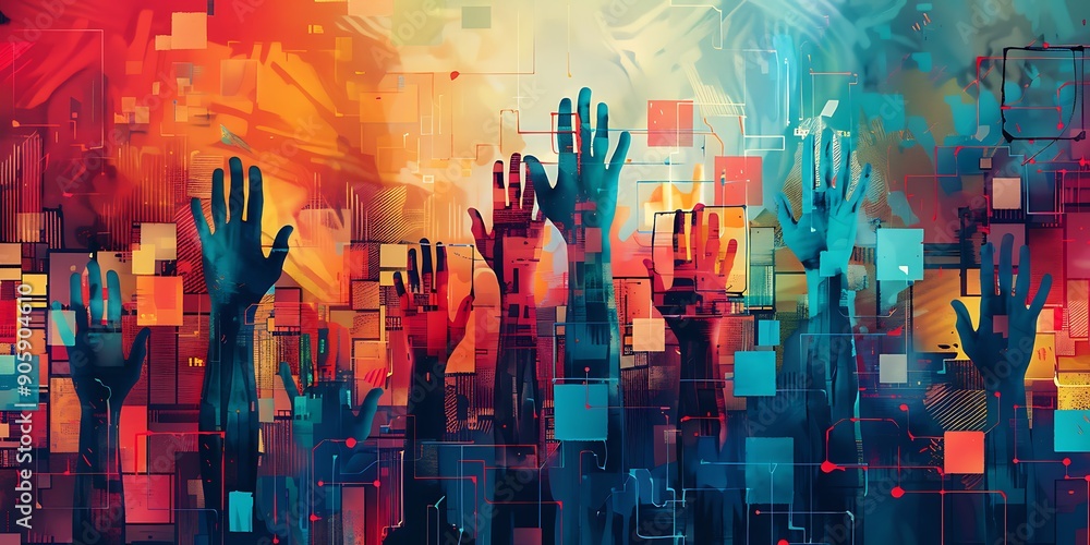 Abstract background of human hands and brush strokes Abstract background of human hands and brush strokes