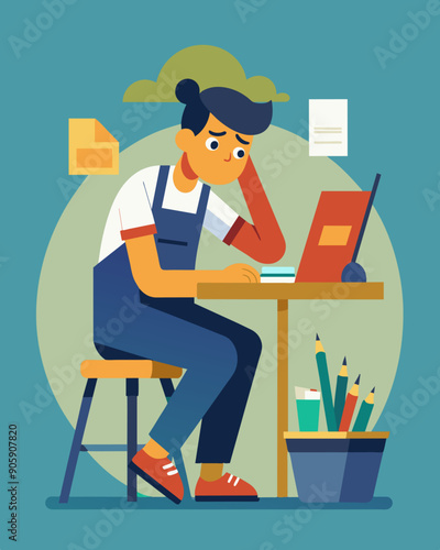 A struggling artist takes on a retail job on weekends to supplement their income and fund their passion projects.. Vector illustration