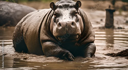 hippo covered in mud
 photo