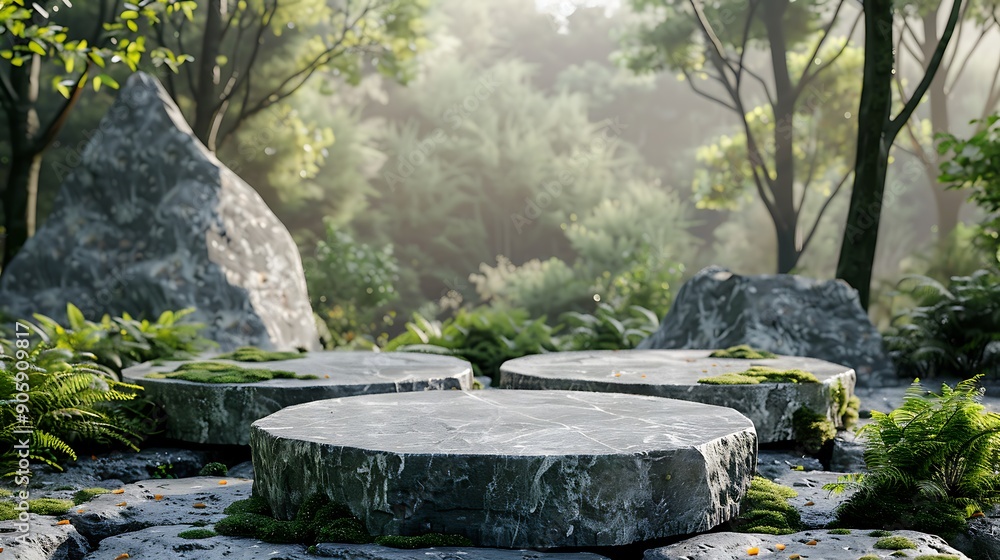 Stone podium with green nature Stone podium with green nature