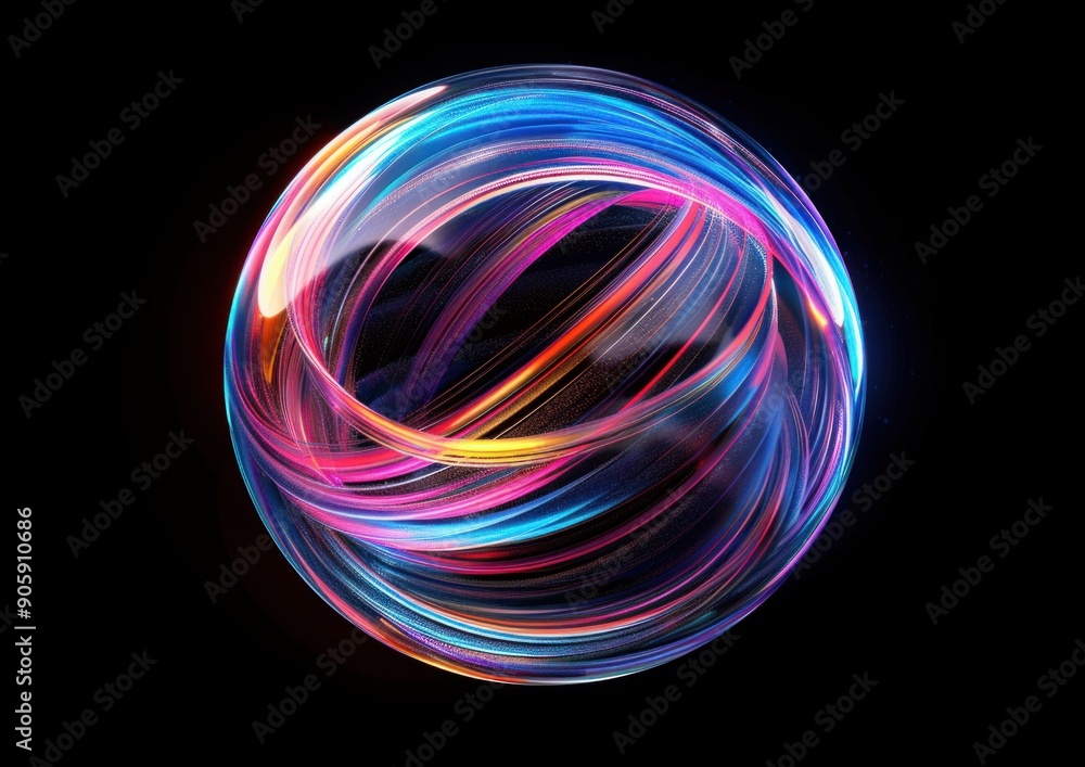 Abstract Neon Light Sphere Against Black Background Abstract Neon Light Sphere Against Black Background